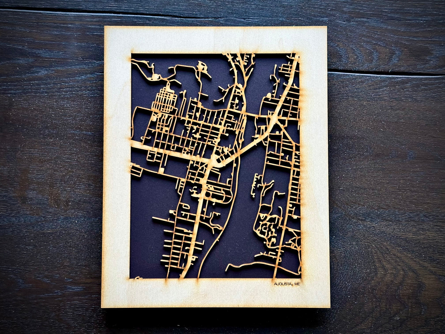 Augusta, ME City Street Map | Modern Wood Wall Art in a Minimalist design. 2 sizes
