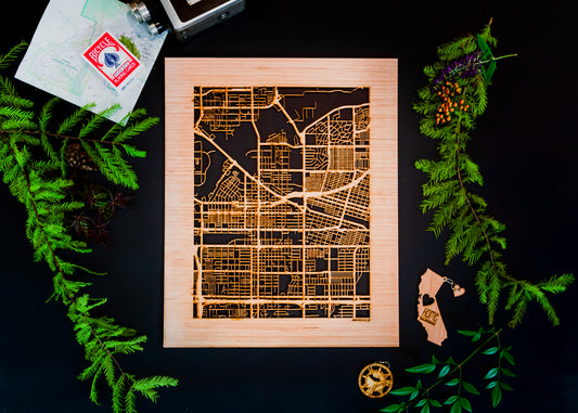 Bakersfield, CA City Street Map | Modern Wood Wall Art in a Minimalist design. 2 sizes
