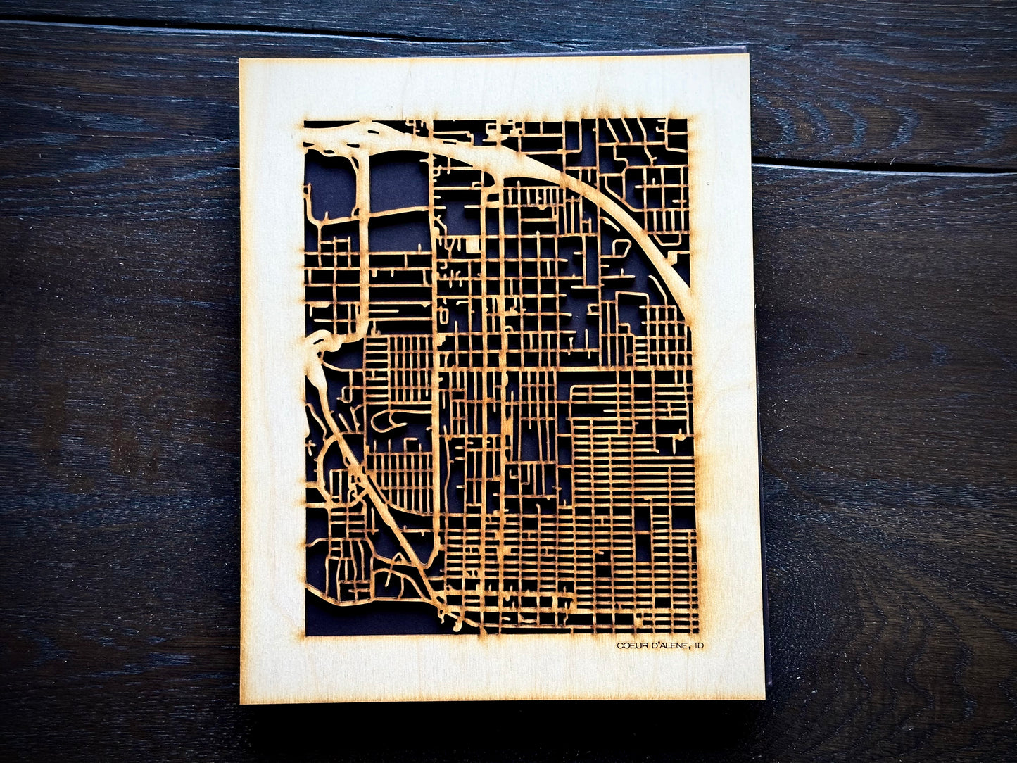 Coeur d'Alene, ID City Street Map | Modern Wood Wall Art in a Minimalist design. 2 sizes