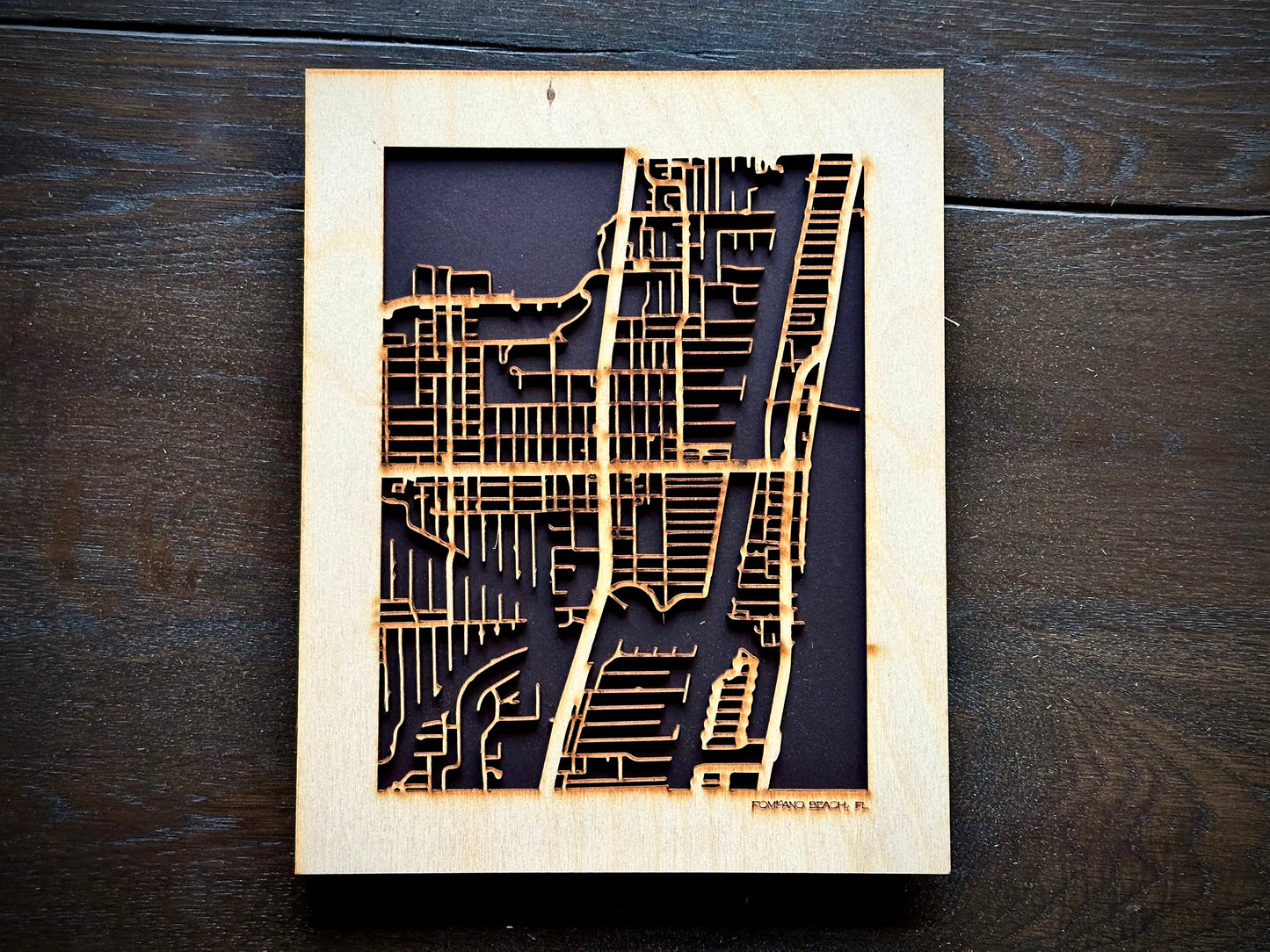 Pompano Beach, FL City Street Map | Modern Wood Wall Art in a Minimalist design. 2 sizes
