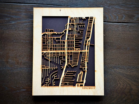 Pompano Beach, FL City Street Map | Modern Wood Wall Art in a Minimalist design. 2 sizes