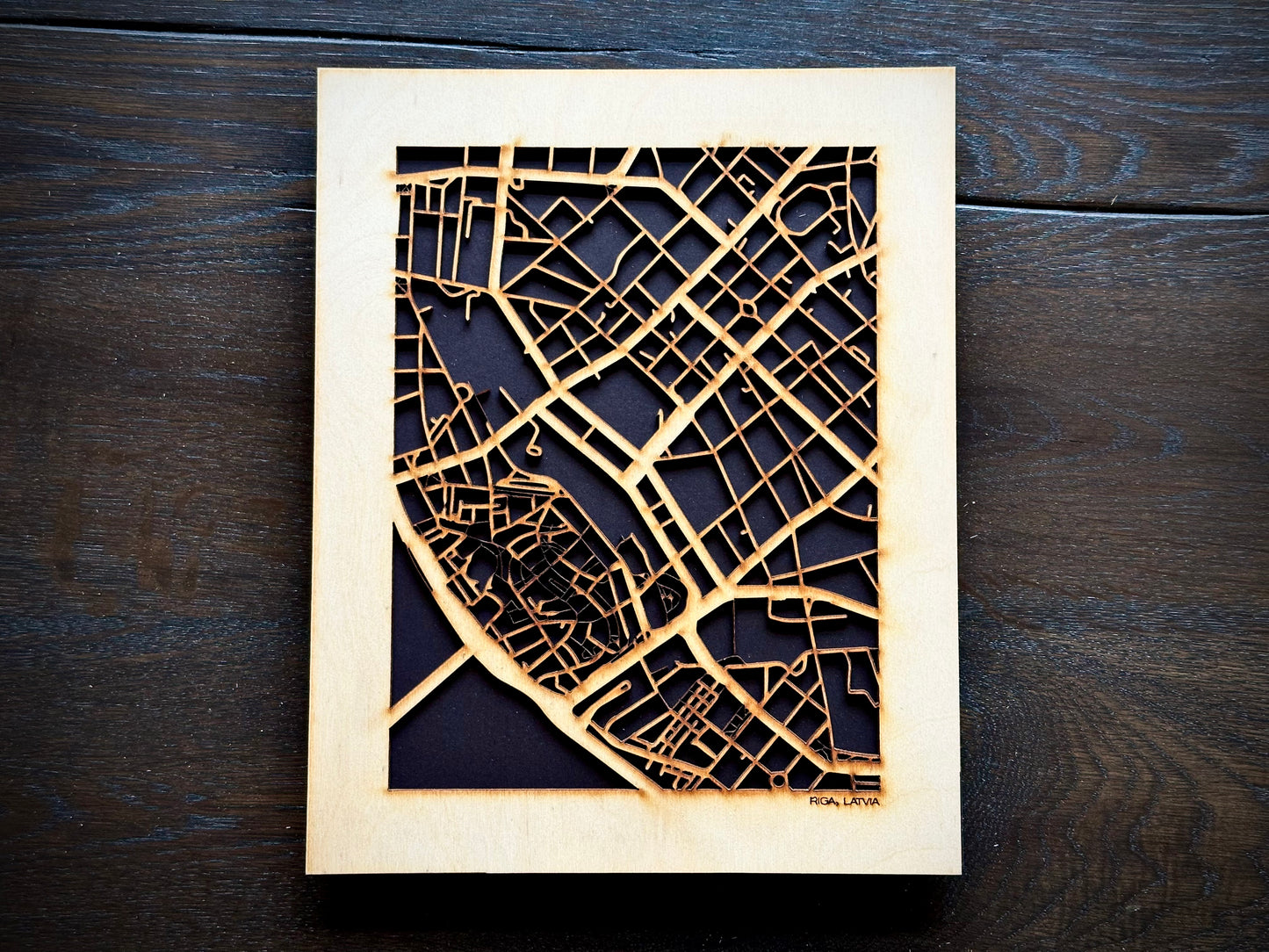 Riga, Latvia City Street Map | Modern Wood Wall Art in a Minimalist design. 2 sizes