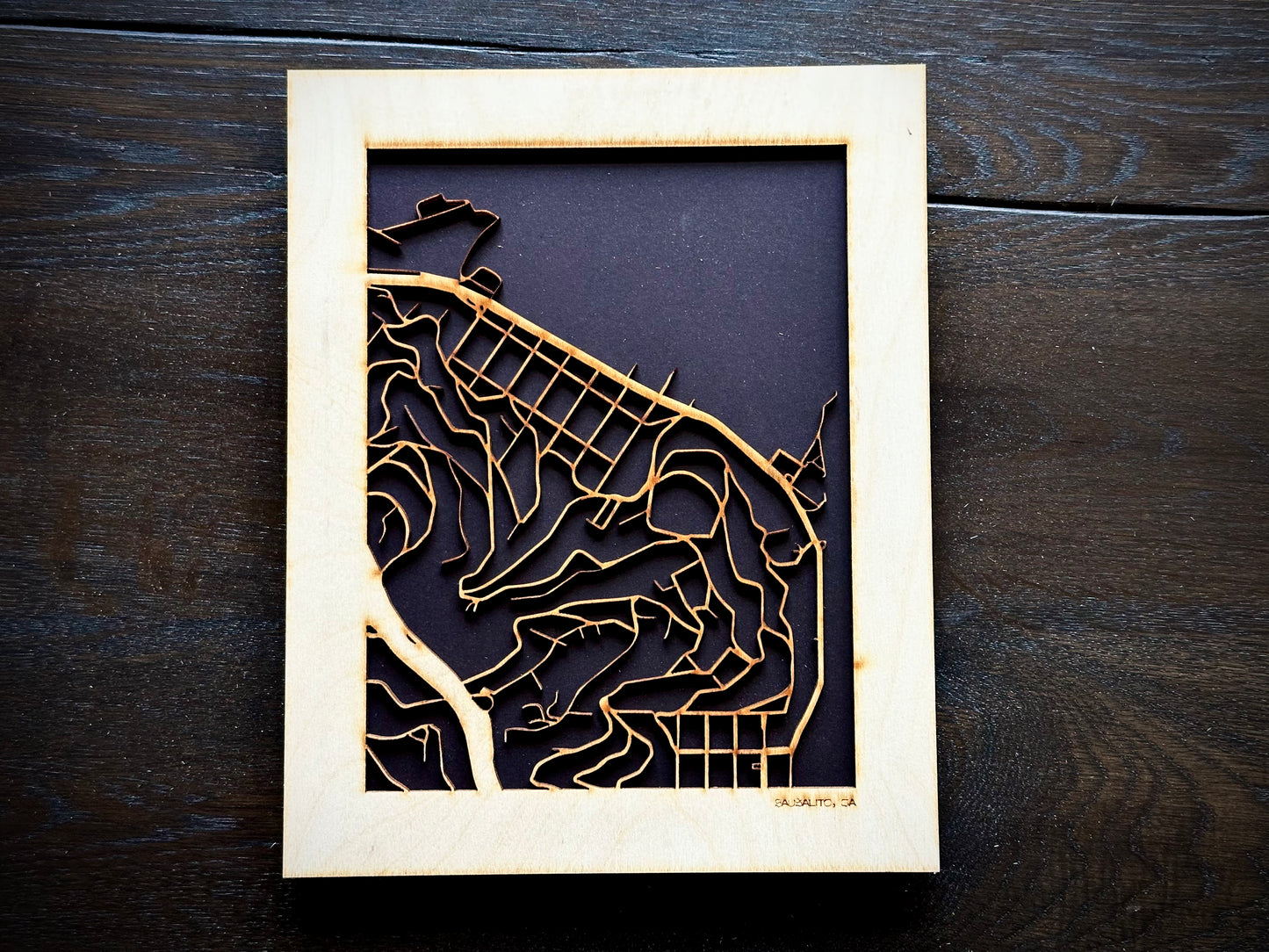 Sausalito, CA City Street Map | Modern Wood Wall Art in a Minimalist design. 2 sizes
