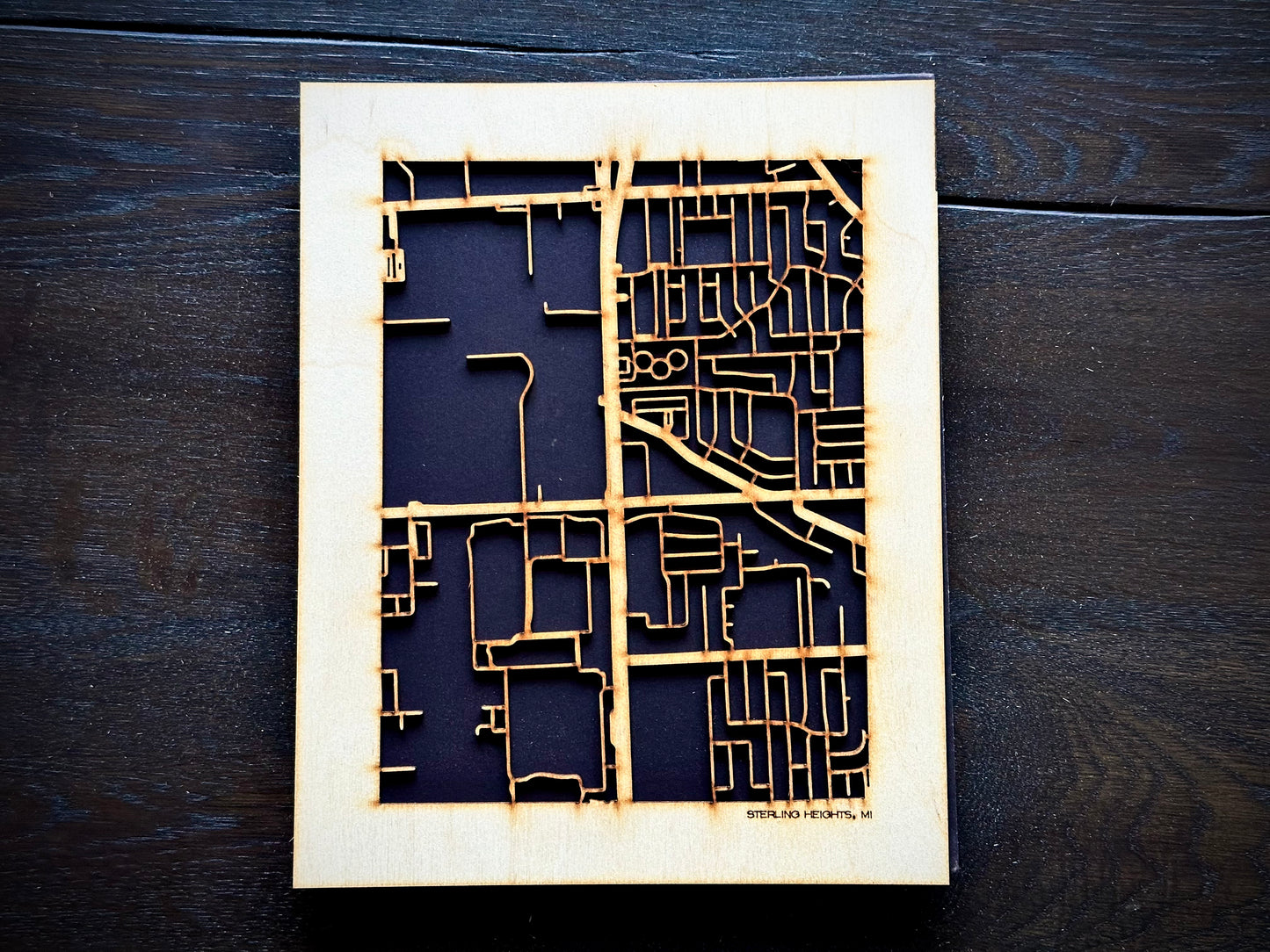 Sterling Heights, MI City Street Map | Modern Wood Wall Art in a Minimalist design. 2 sizes