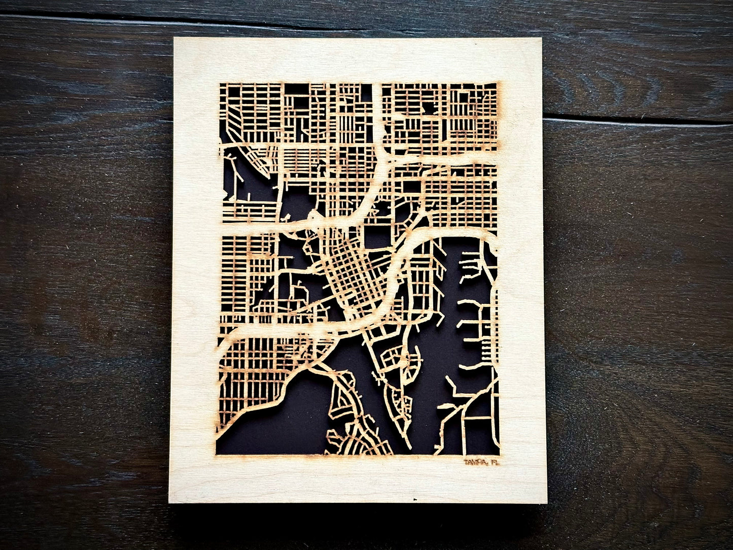 Tampa, FL City Street Map | Modern Wood Wall Art in a Minimalist design. 3 sizes