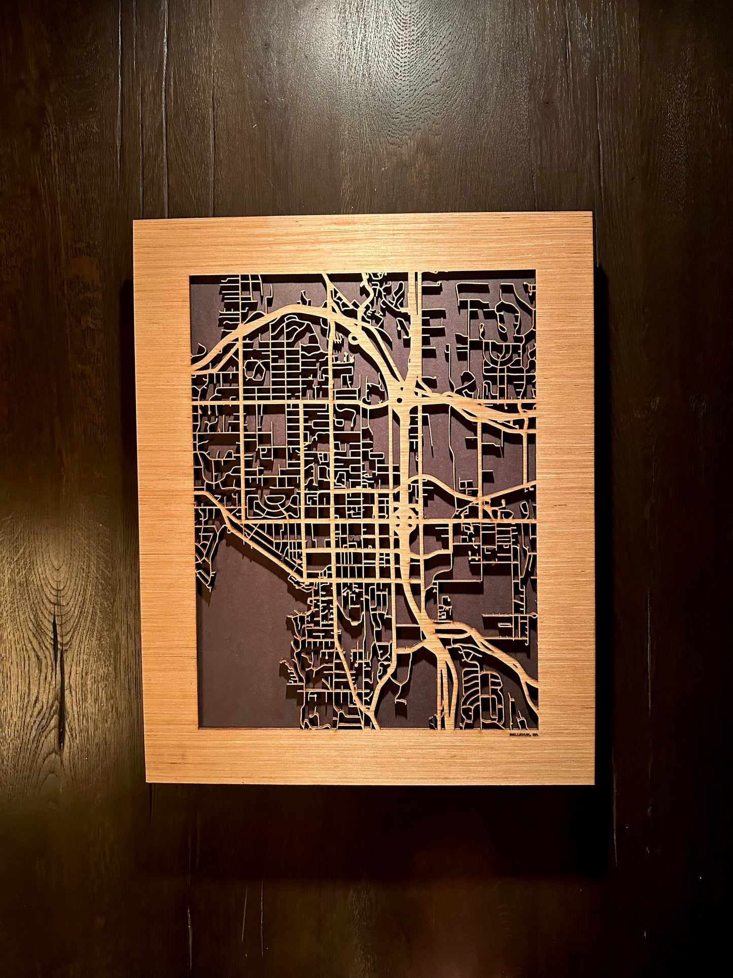 Bellevue, WA City Street Map | Modern Wood Wall Art in a Minimalist design. 2 sizes