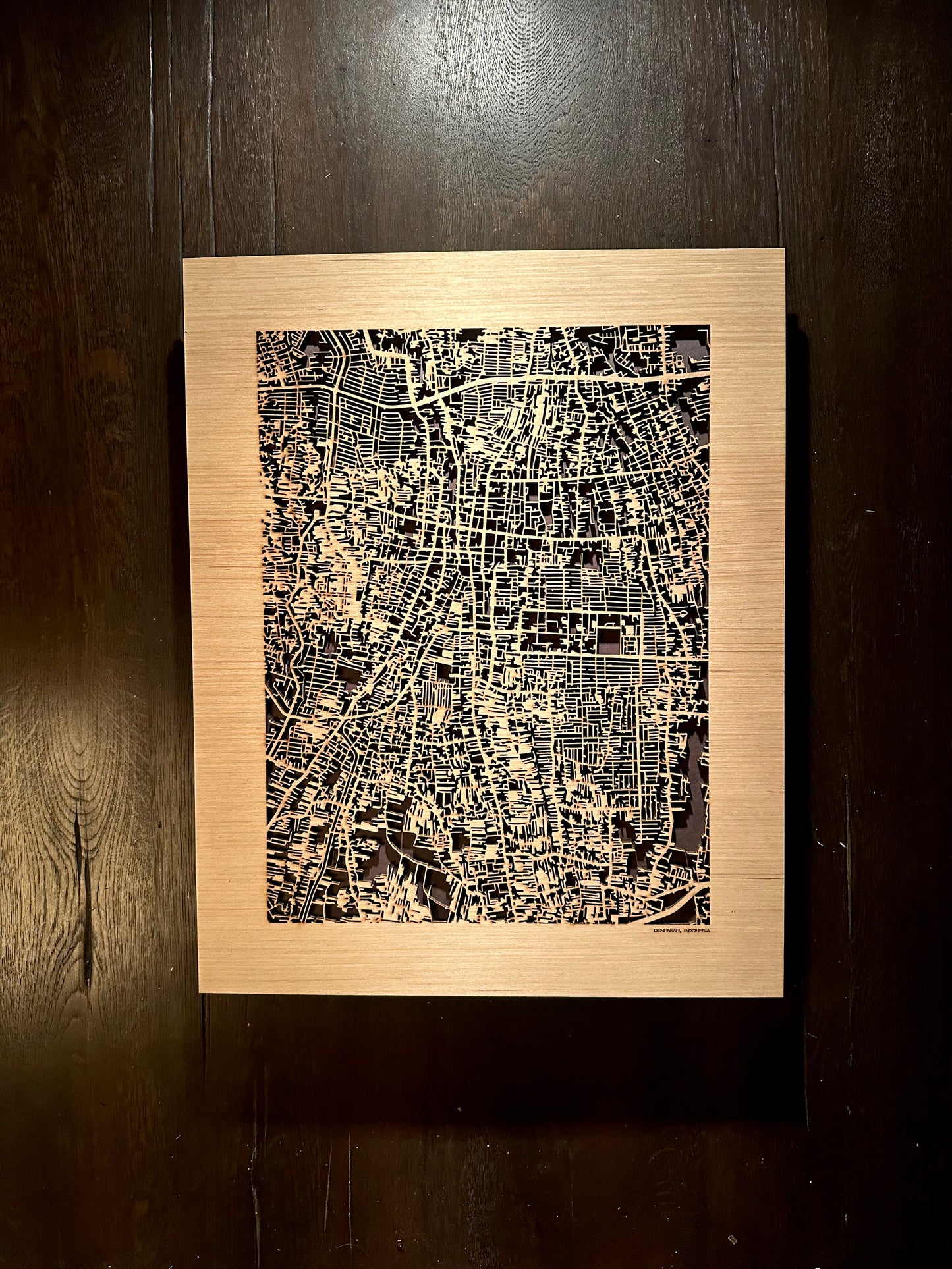 Denpasar, Indonesia City Street Map | Modern Wood Wall Art in a Minimalist design. 2 sizes