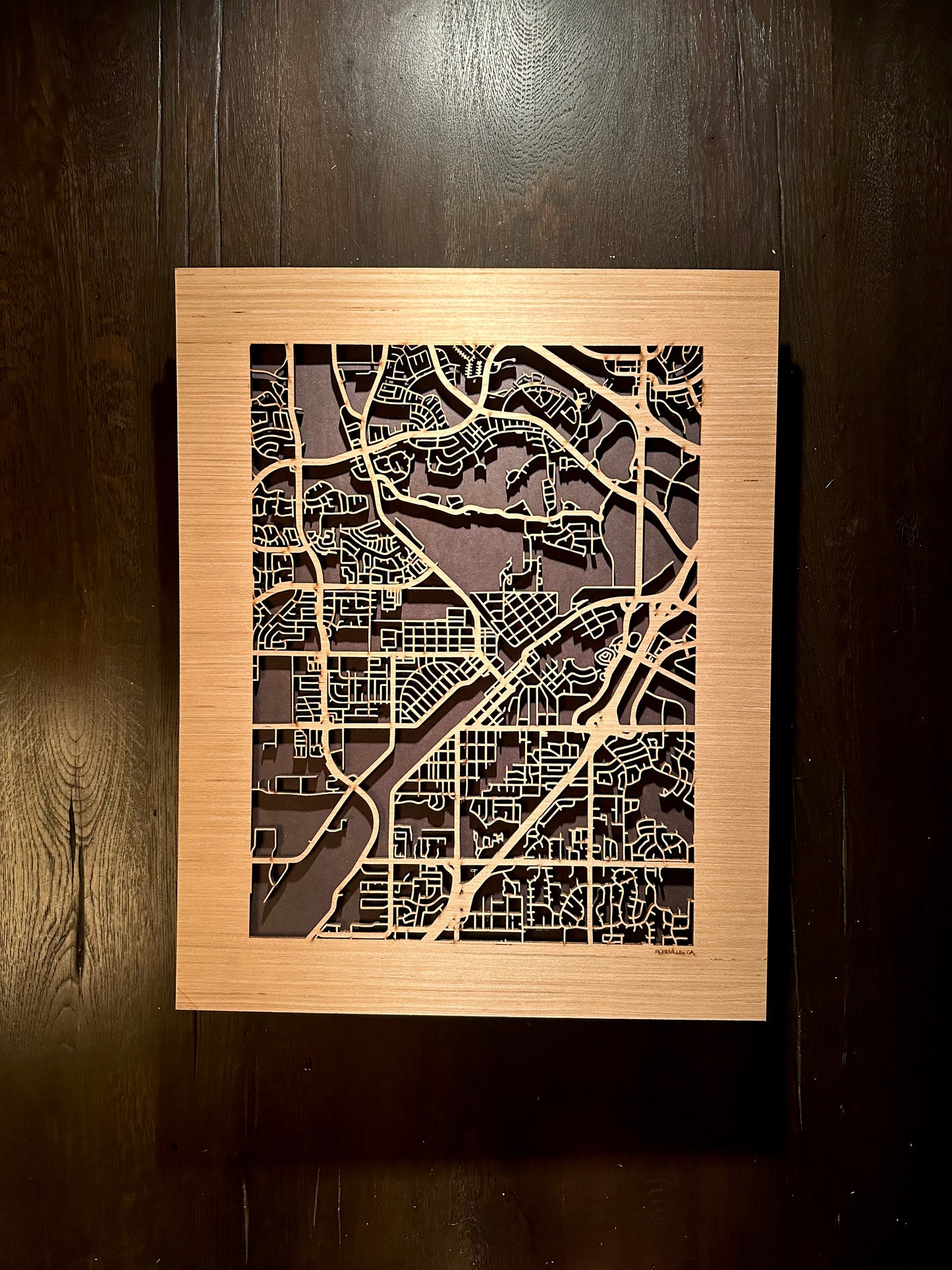 Roseville, CA City Street Map | Modern Wood Wall Art in a Minimalist design. 2 sizes