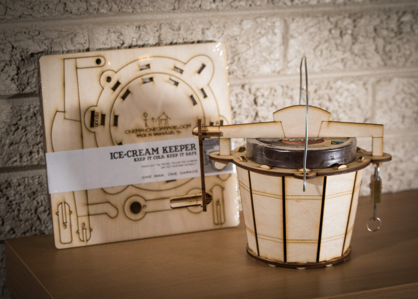 Ice Cream Keeper! A Wooden pint-size holder, Made to Look Like A Vintage Hand-Crank Ice Cream Maker