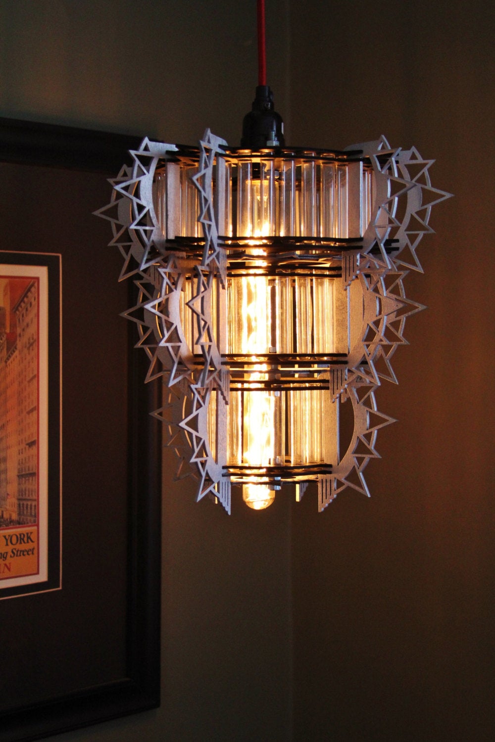 Art Deco Style 3D puzzle - Hanging Lamp Kit. Test tubes and lasercut wooden pieces build this model