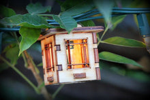 Load image into Gallery viewer, Patio String Lights. Electrolites - Craftsman Style Bungalows. Unique wooden 3D lighting