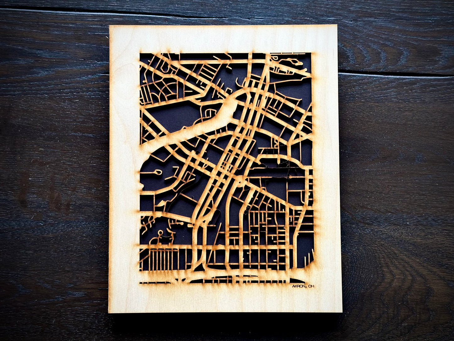 Akron, OH City Street Map | Modern Wood Wall Art in a Minimalist design. 2 sizes
