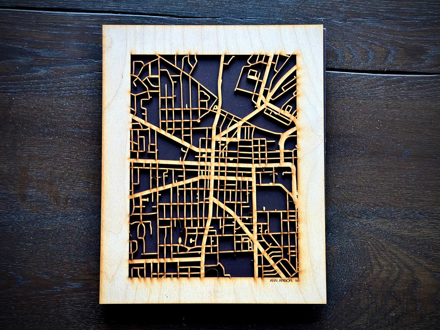 Ann Arbor, MI City Street Map | Modern Wood Wall Art in a Minimalist design. 2 sizes