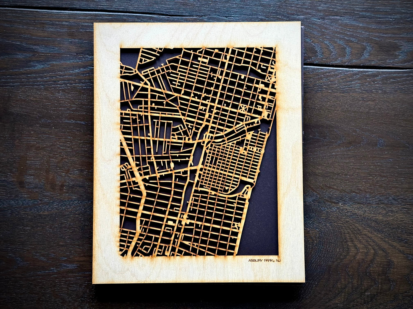 Asbury Park, NJ City Street Map | Modern Wood Wall Art in a Minimalist design. 2 sizes