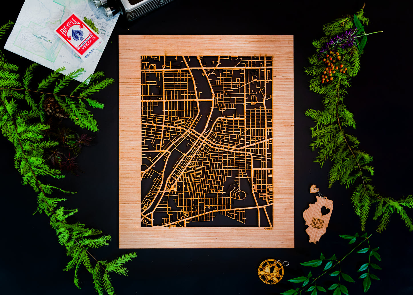 Aurora, IL City Street Map | Modern Wood Wall Art in a Minimalist design. 2 sizes
