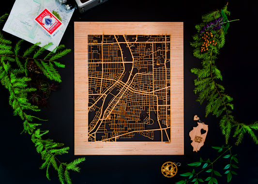Aurora, IL City Street Map | Modern Wood Wall Art in a Minimalist design. 2 sizes