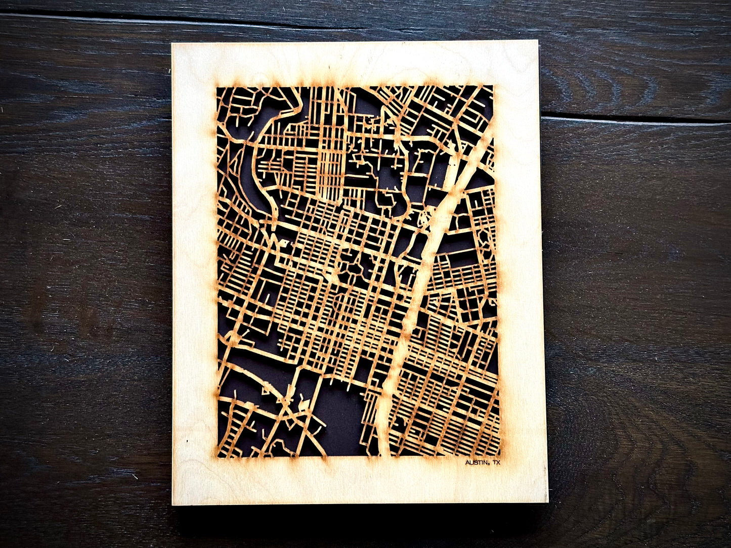 Austin, TX City Street Map | Modern Wood Wall Art in a Minimalist design. 2 sizes