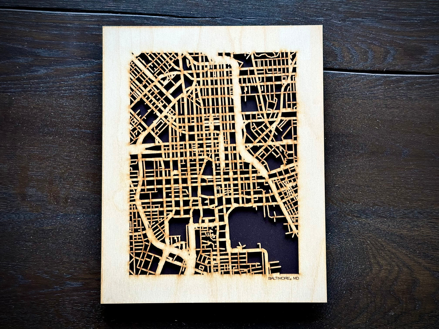 Baltimore, MD City Street Map | Modern Wood Wall Art in a Minimalist design. 2 sizes