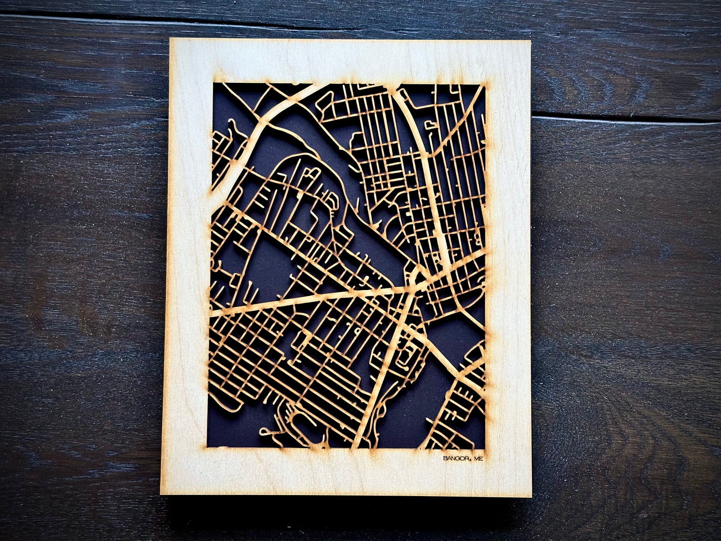 Bangor, ME City Street Map | Modern Wood Wall Art in a Minimalist design. 2 sizes