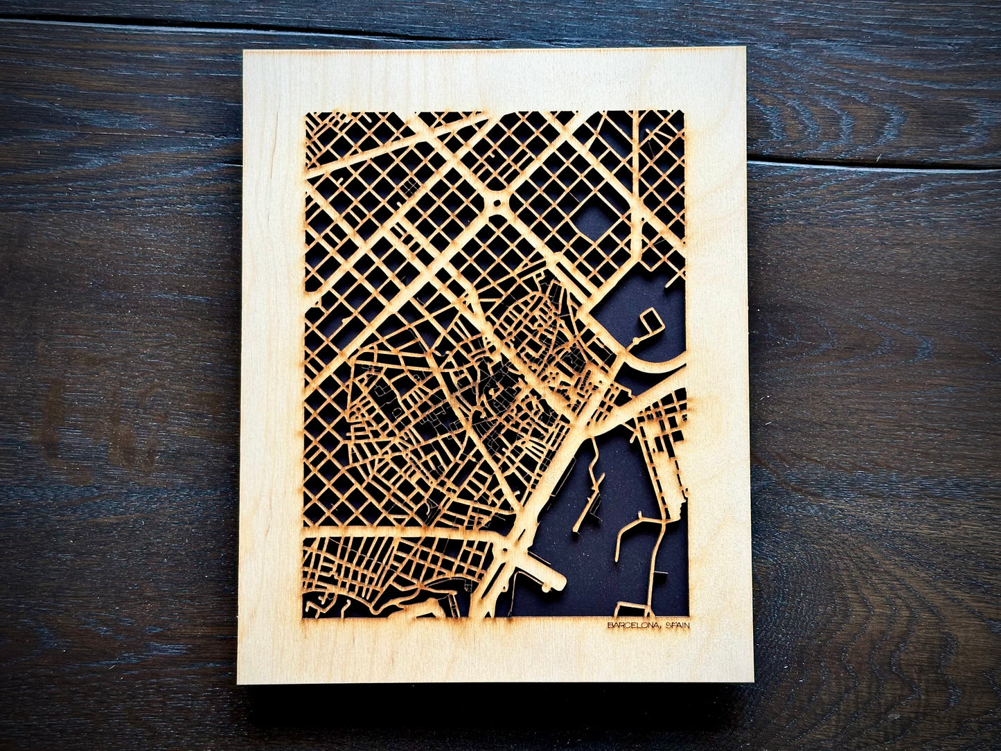 Barcelona, Spain City Street Map | Modern Wood Wall Art in a Minimalist design. 2 sizes