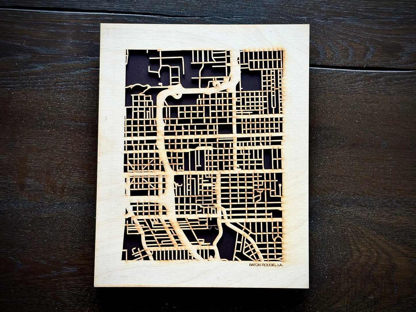 Baton Rouge, LA City Street Map | Modern Wood Wall Art in a Minimalist design. 2 sizes