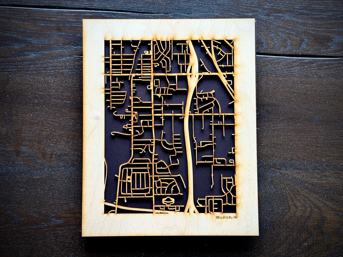 Bellevue, NE City Street Map | Modern Wood Wall Art in a Minimalist design. 2 sizes