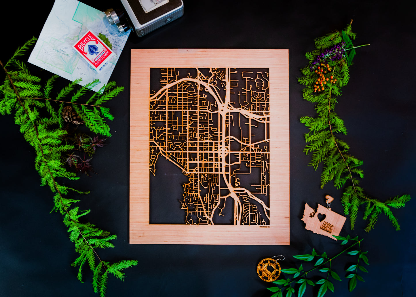 Bellevue, WA City Street Map | Modern Wood Wall Art in a Minimalist design. 2 sizes