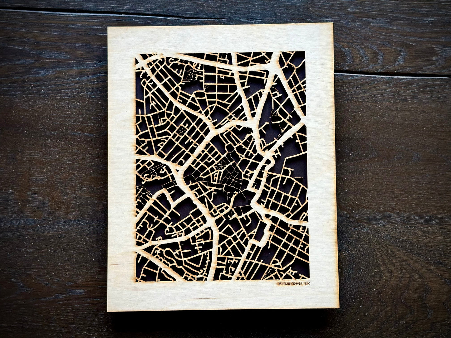 Birmingham, UK City Street Map | Modern Wood Wall Art in a Minimalist design. 2 sizes
