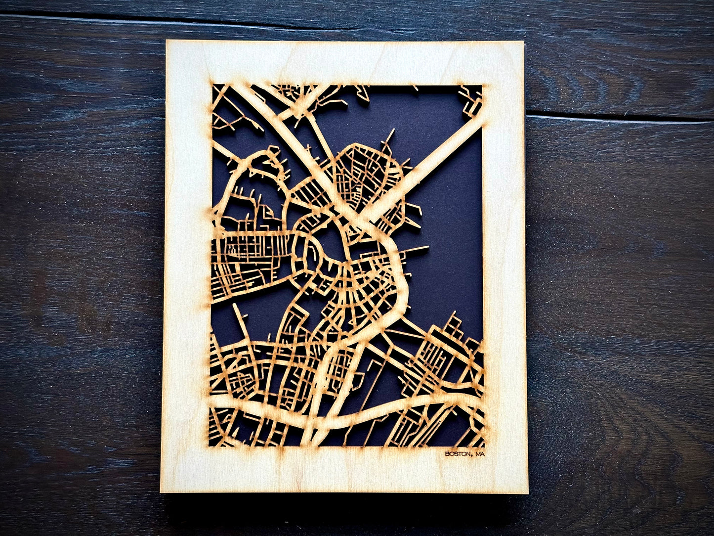 Boston, MA City Street Map | Modern Wood Wall Art in a Minimalist design. 3 sizes