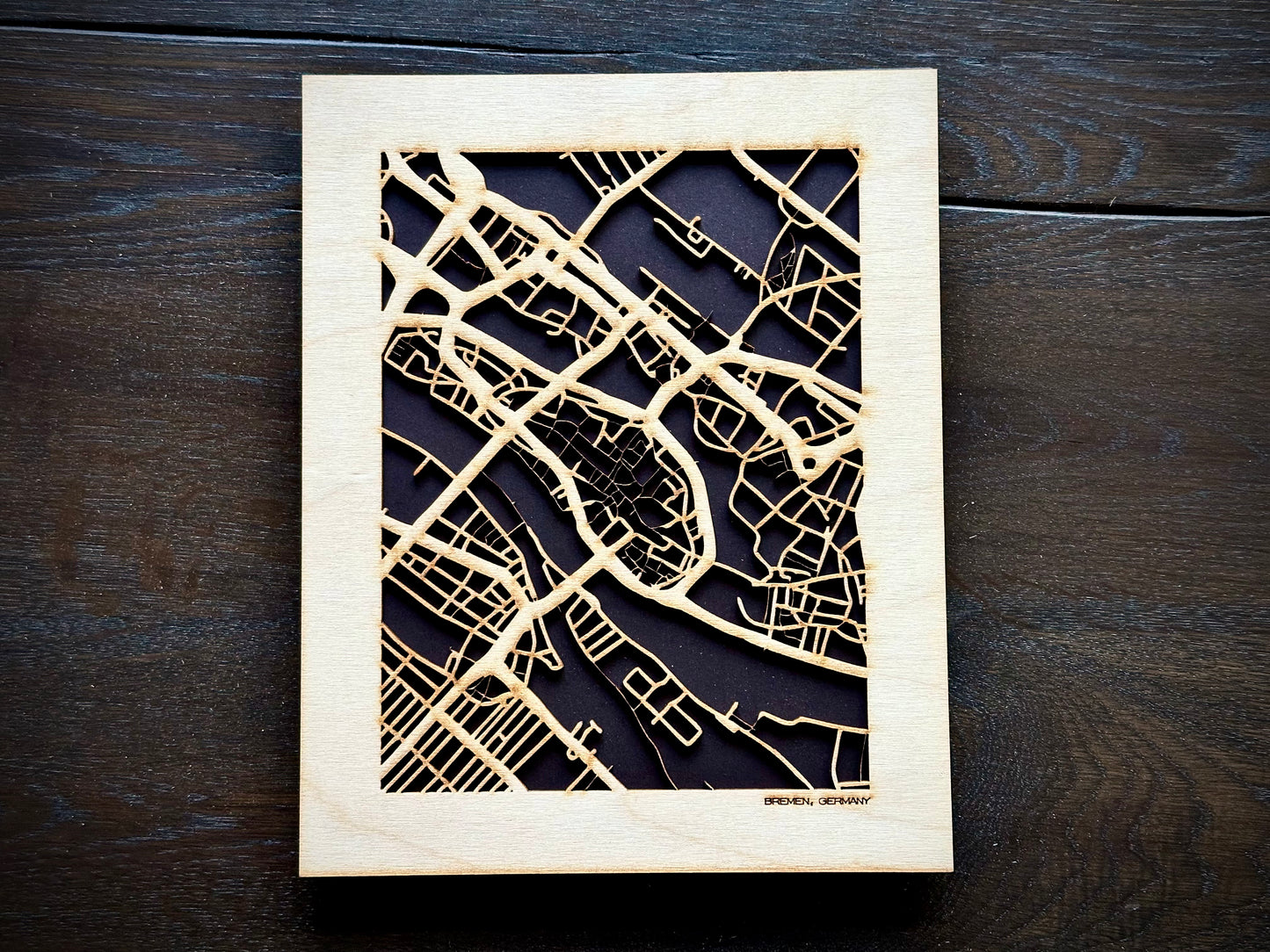 Bremen, Germany City Street Map | Modern Wood Wall Art in a Minimalist design. 2 sizes
