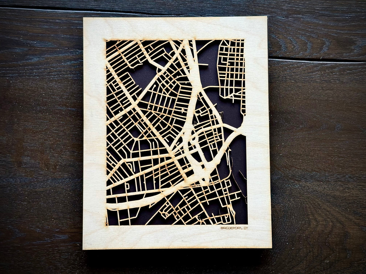 Bridgeport, CT City Street Map | Modern Wood Wall Art in a Minimalist design. 2 sizes
