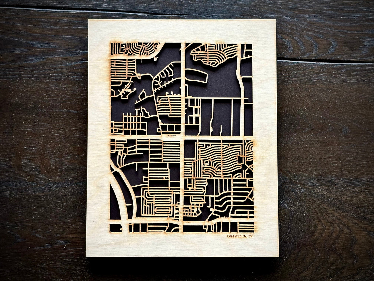Carrolton, TX City Street Map | Modern Wood Wall Art in a Minimalist design. 2 sizes