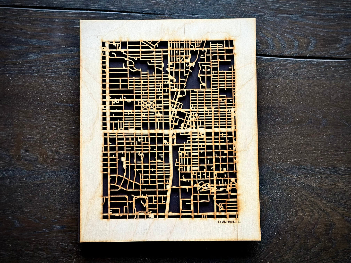 Champaign, IL City Street Map | Modern Wood Wall Art in a Minimalist design. 2 sizes