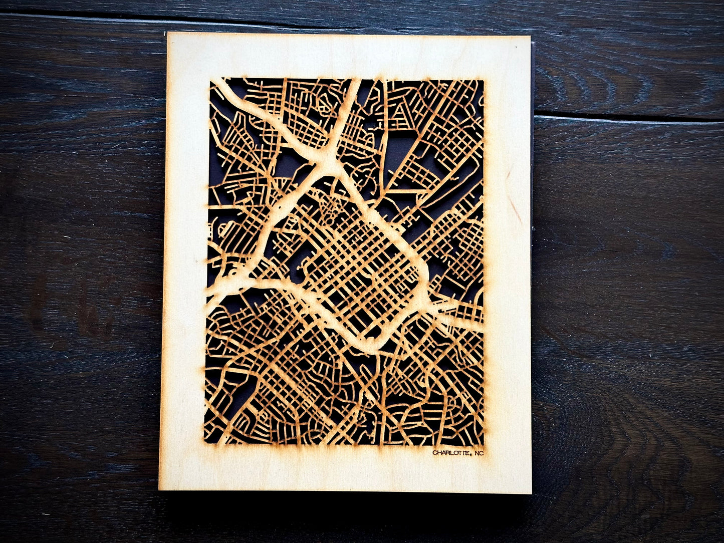 Charlotte, NC City Street Map | Modern Wood Wall Art in a Minimalist design. 3 sizes