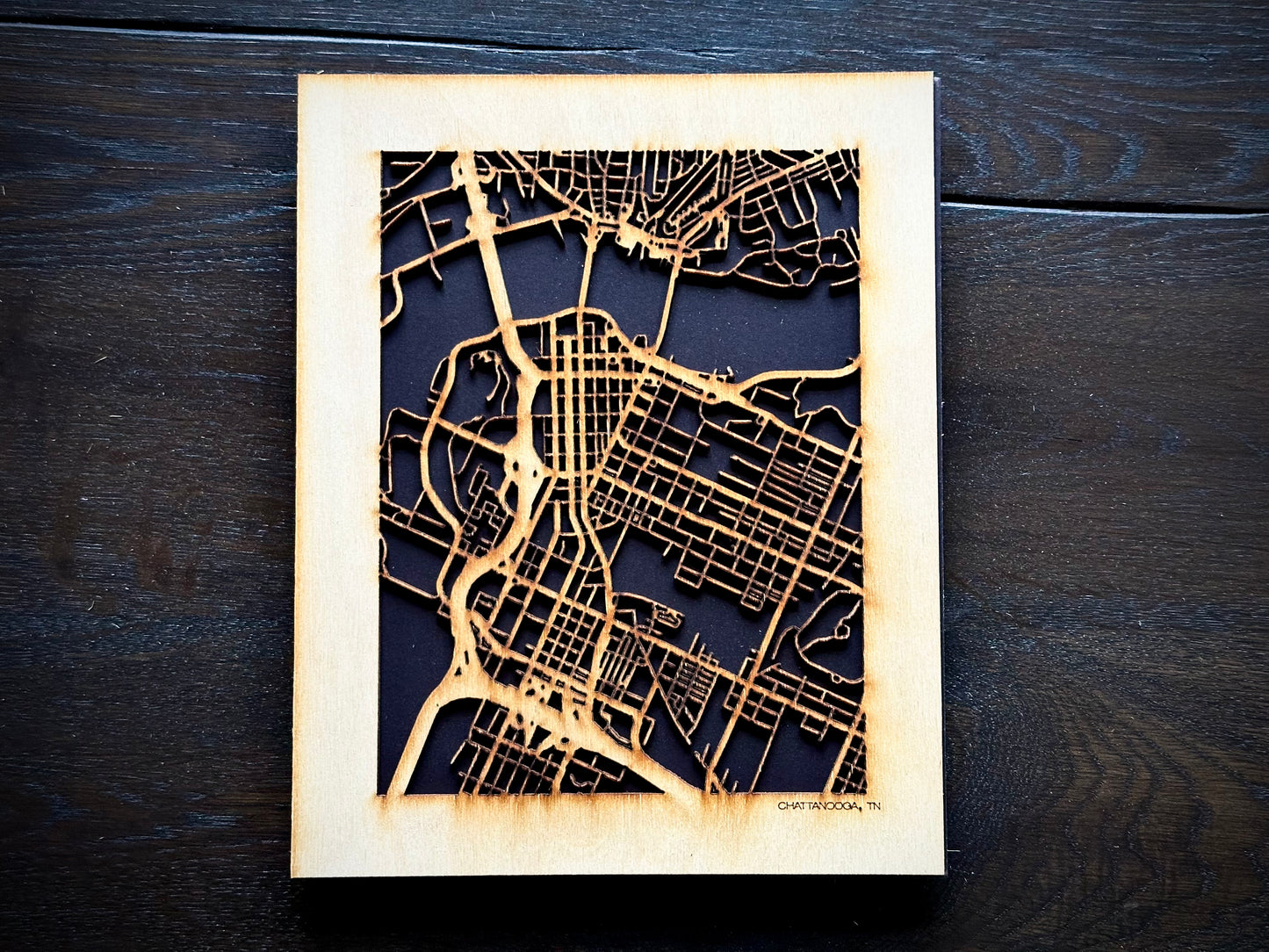 Chattanooga, TN City Street Map | Modern Wood Wall Art in a Minimalist design. 3 sizes