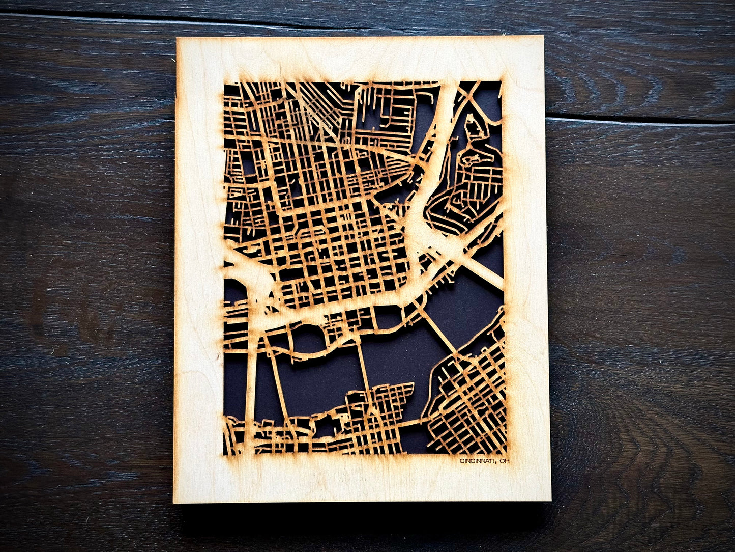 Cincinnati, OH City Street Map | Modern Wood Wall Art in a Minimalist design. 3 sizes