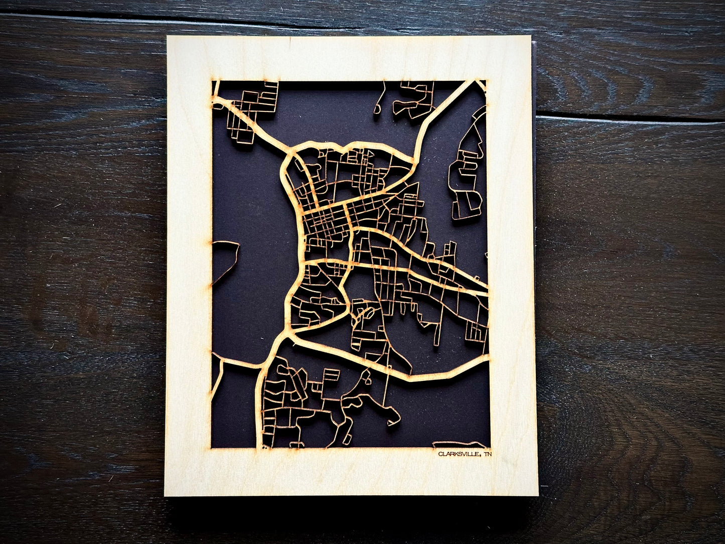 Clarksville, TN City Street Map | Modern Wood Wall Art in a Minimalist design. 2 sizes