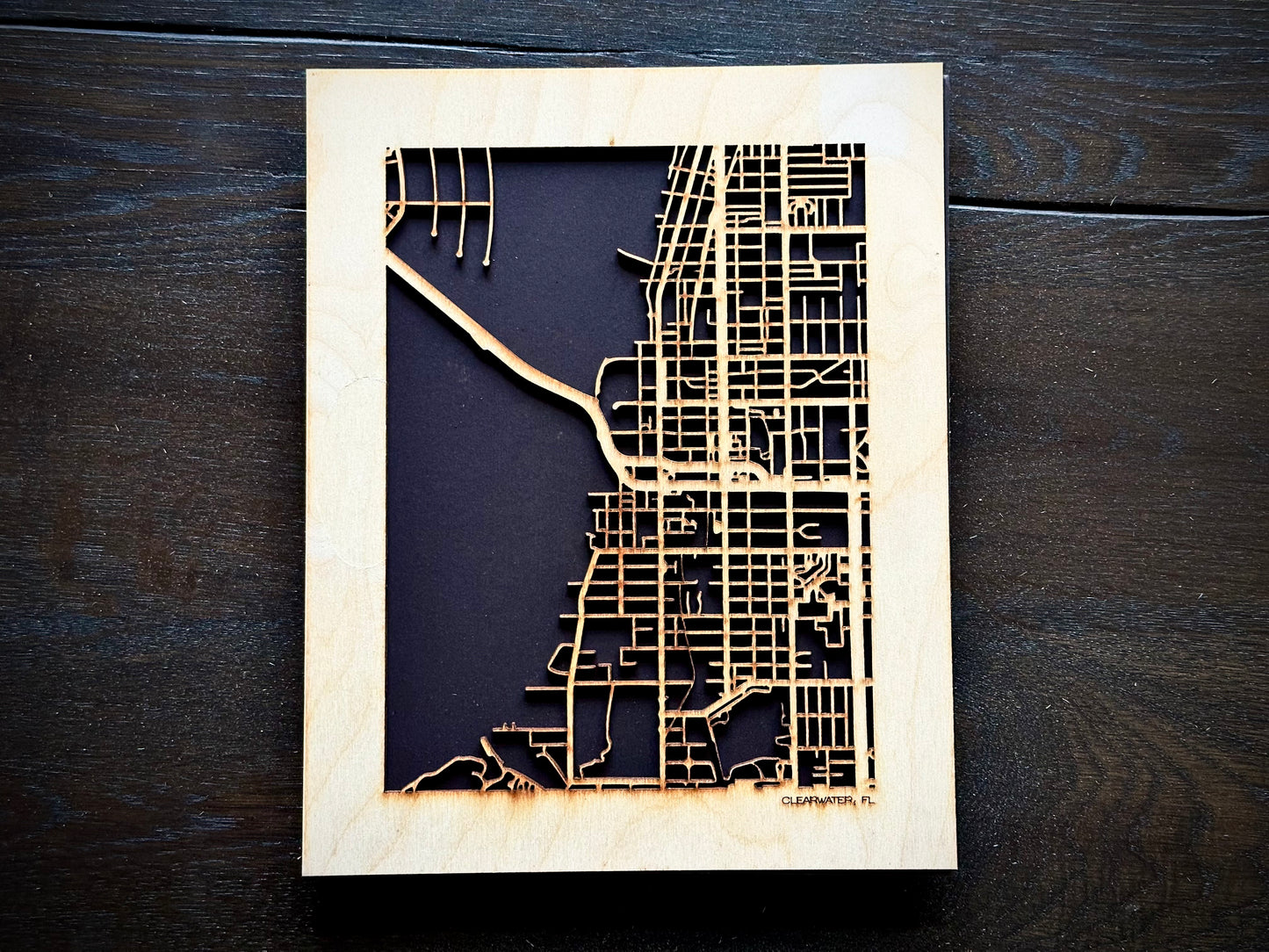 Clearwater, FL City Street Map | Modern Wood Wall Art in a Minimalist design. 2 sizes