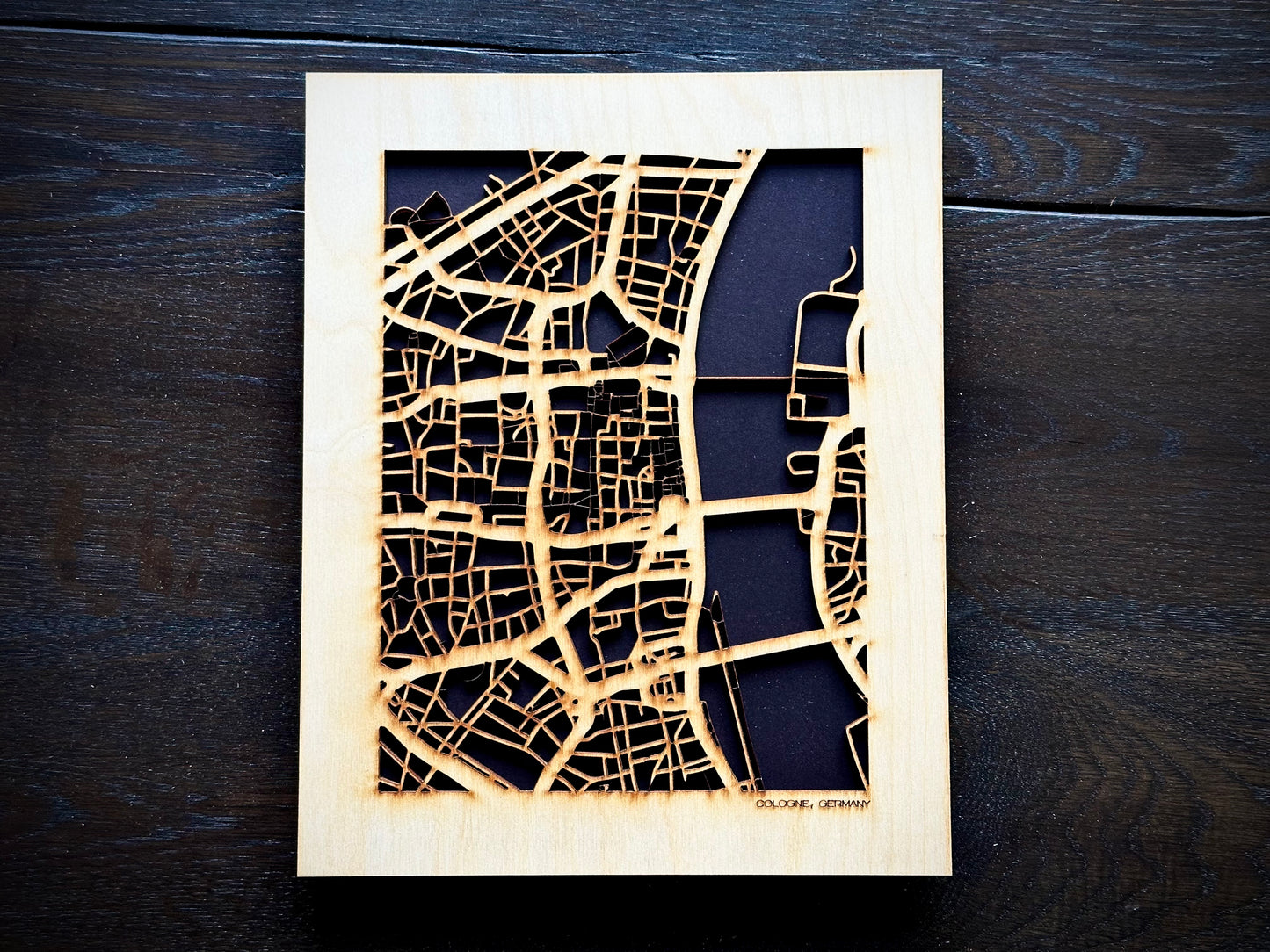 Cologne, Germany City Street Map | Modern Wood Wall Art in a Minimalist design. 2 sizes