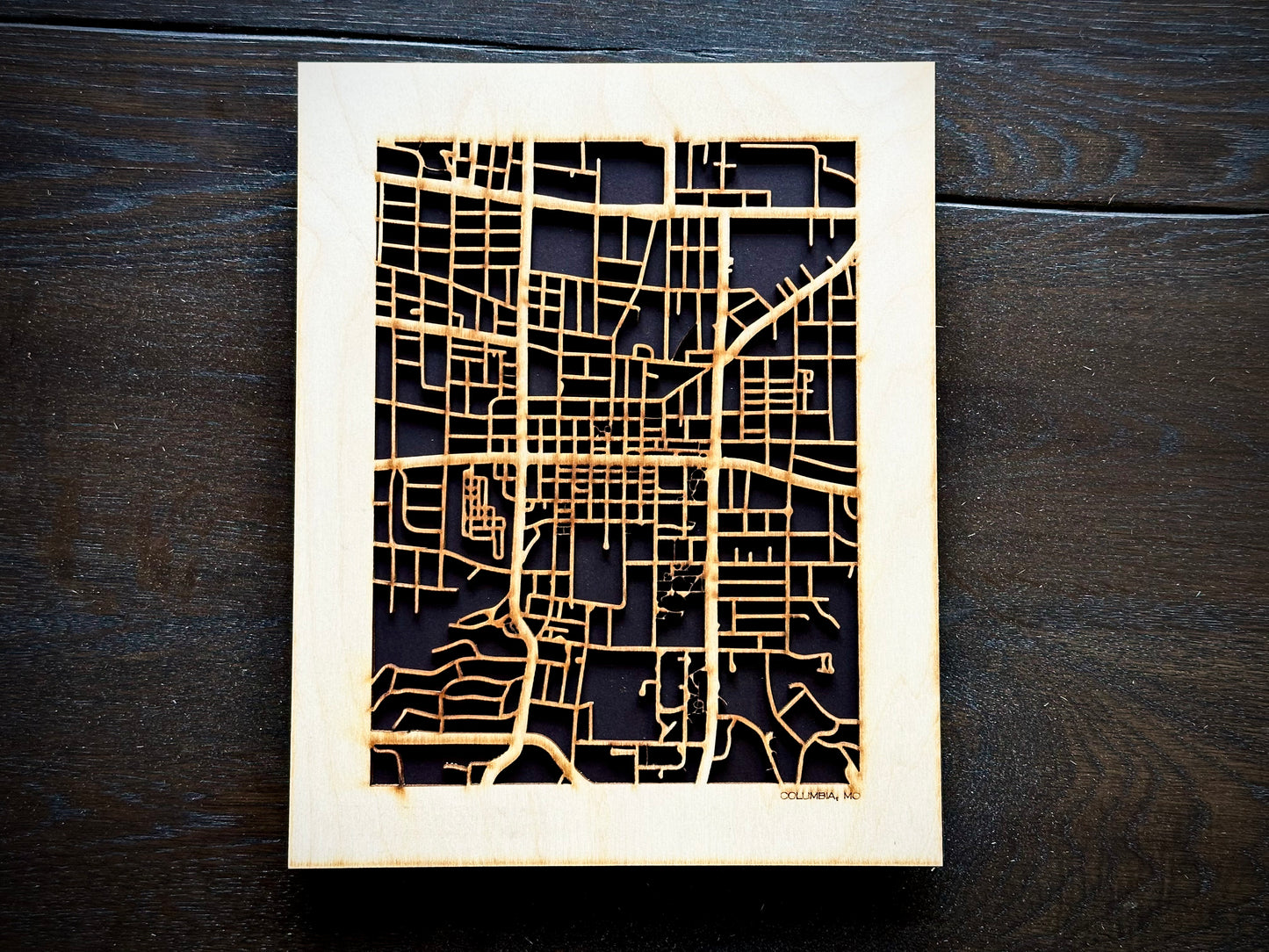Columbia, MO City Street Map | Modern Wood Wall Art in a Minimalist design. 2 sizes