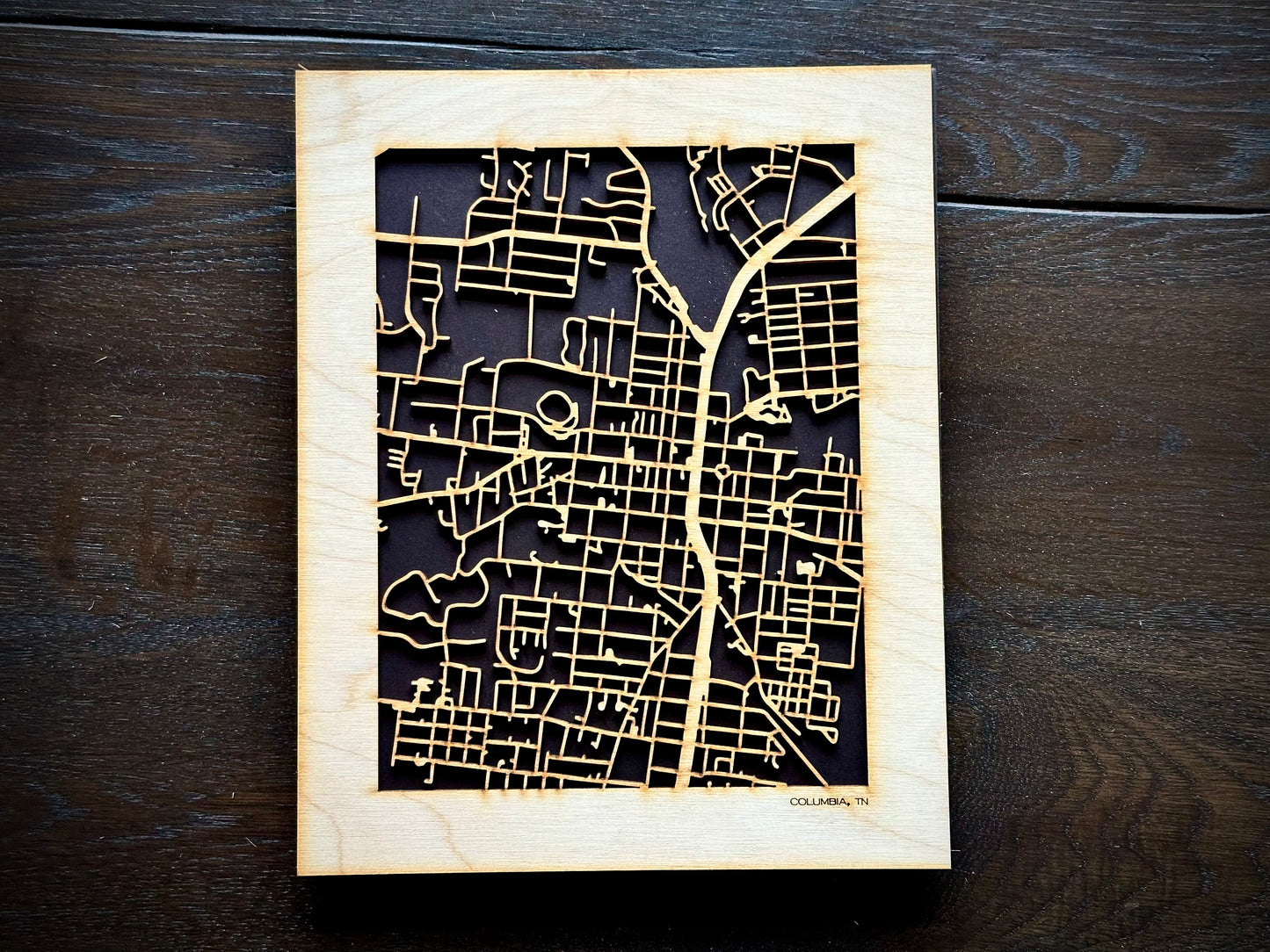 Columbia, TN City Street Map | Modern Wood Wall Art in a Minimalist design. 2 sizes