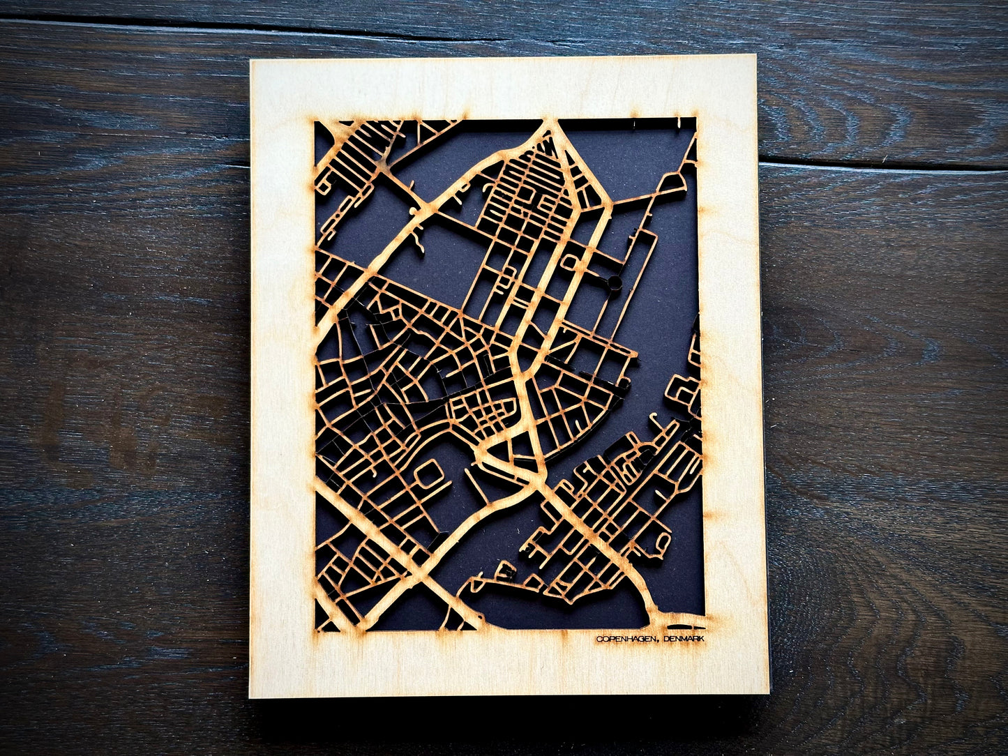 Copenhagen, Denmark City Street Map | Modern Wood Wall Art in a Minimalist design. 2 sizes