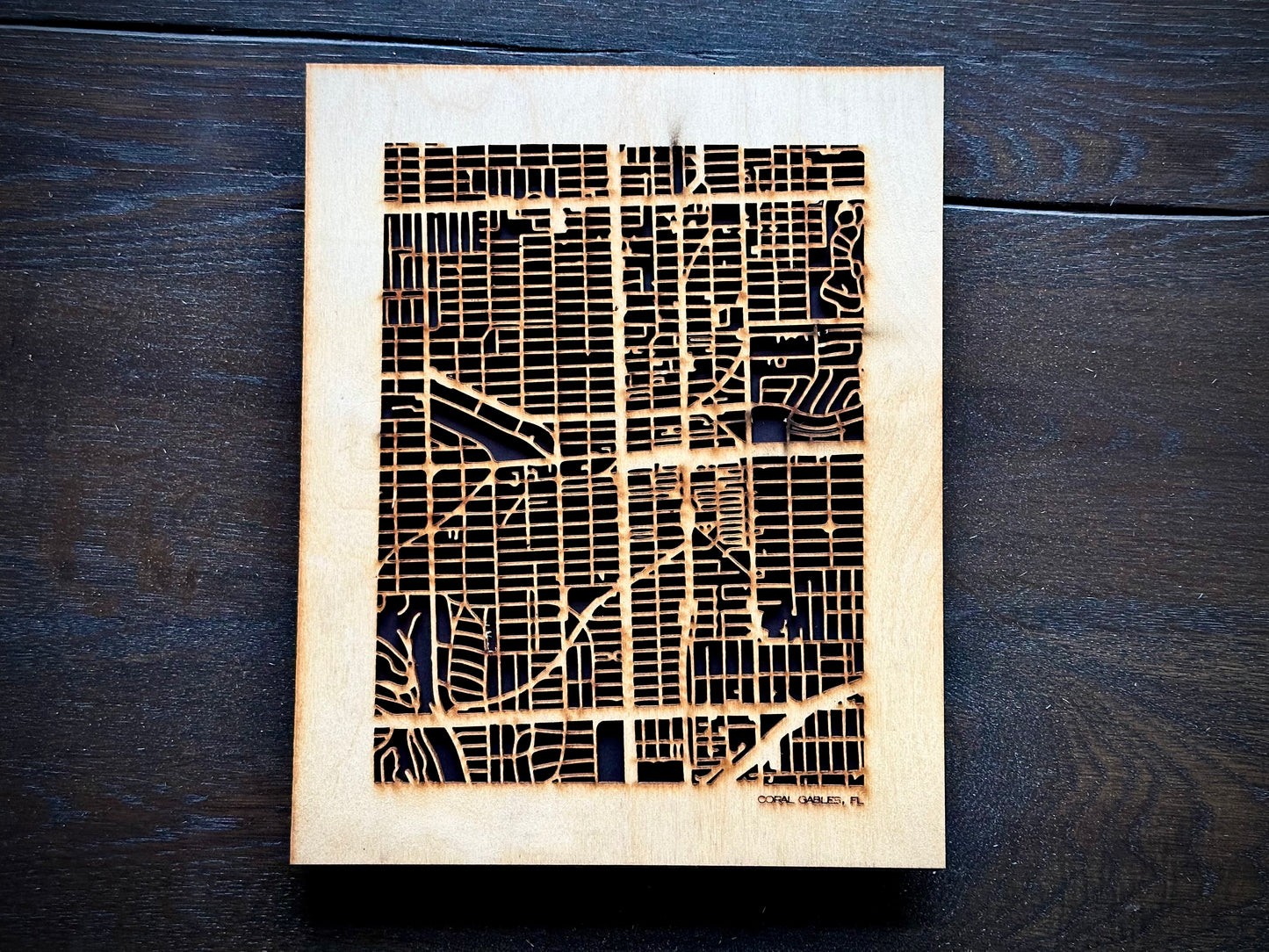 Coral Gables, FL City Street Map | Modern Wood Wall Art in a Minimalist design. 3 sizes