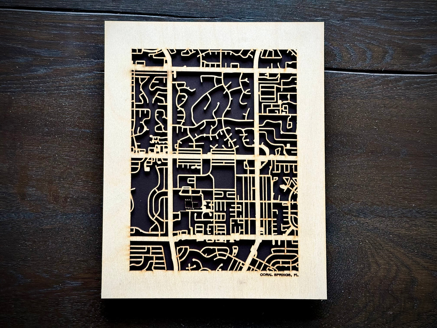 Coral Springs, FL City Street Map | Modern Wood Wall Art in a Minimalist design. 2 sizes