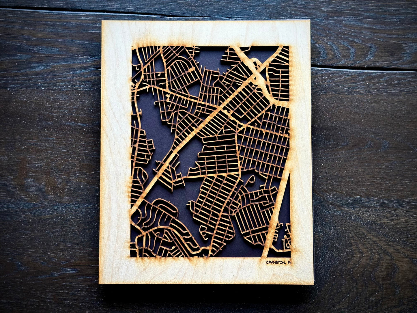 Cranston, RI City Street Map | Modern Wood Wall Art in a Minimalist design. 2 sizes