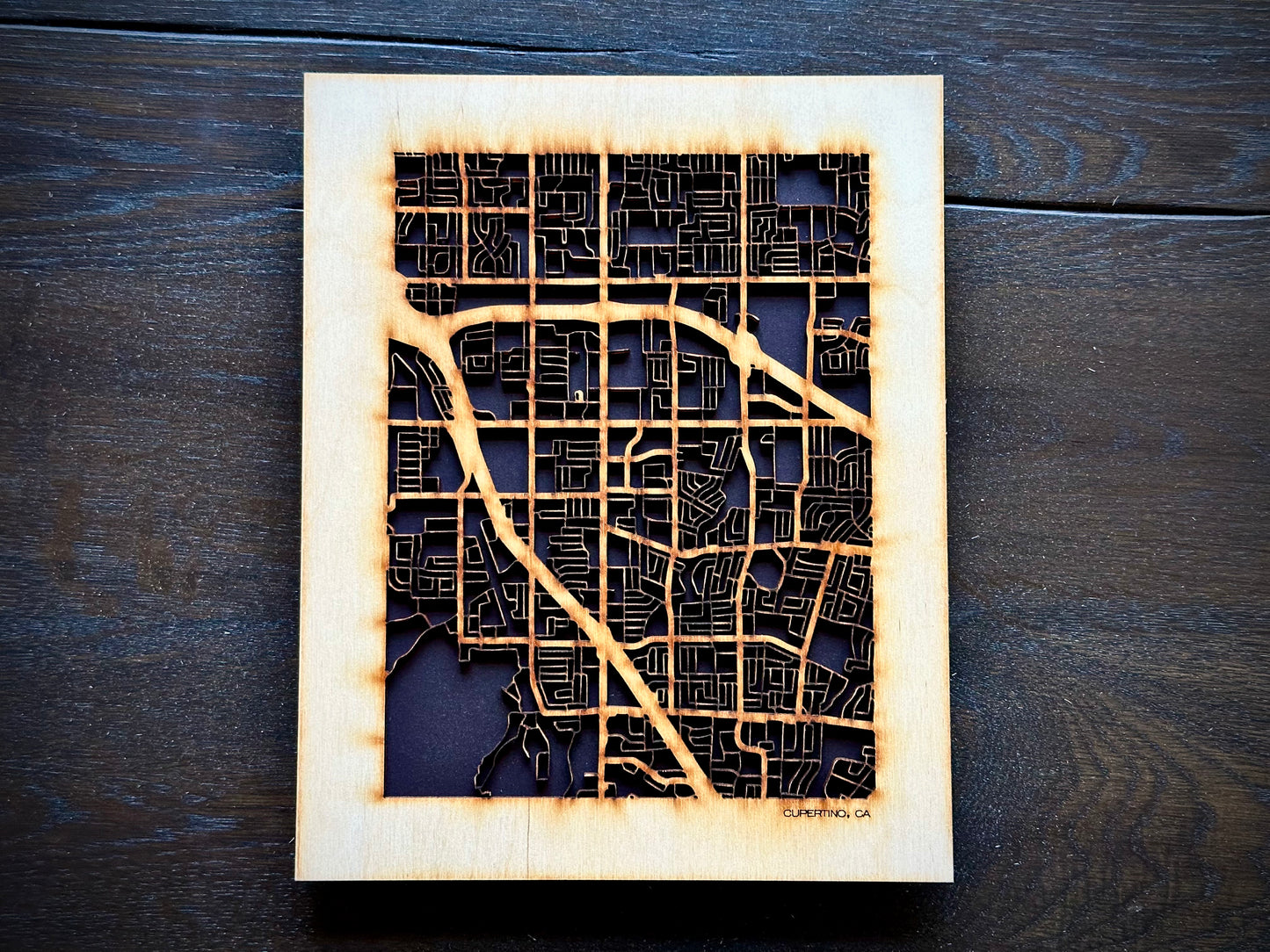 Cupertino, CA City Street Map | Modern Wood Wall Art in a Minimalist design. 2 sizes