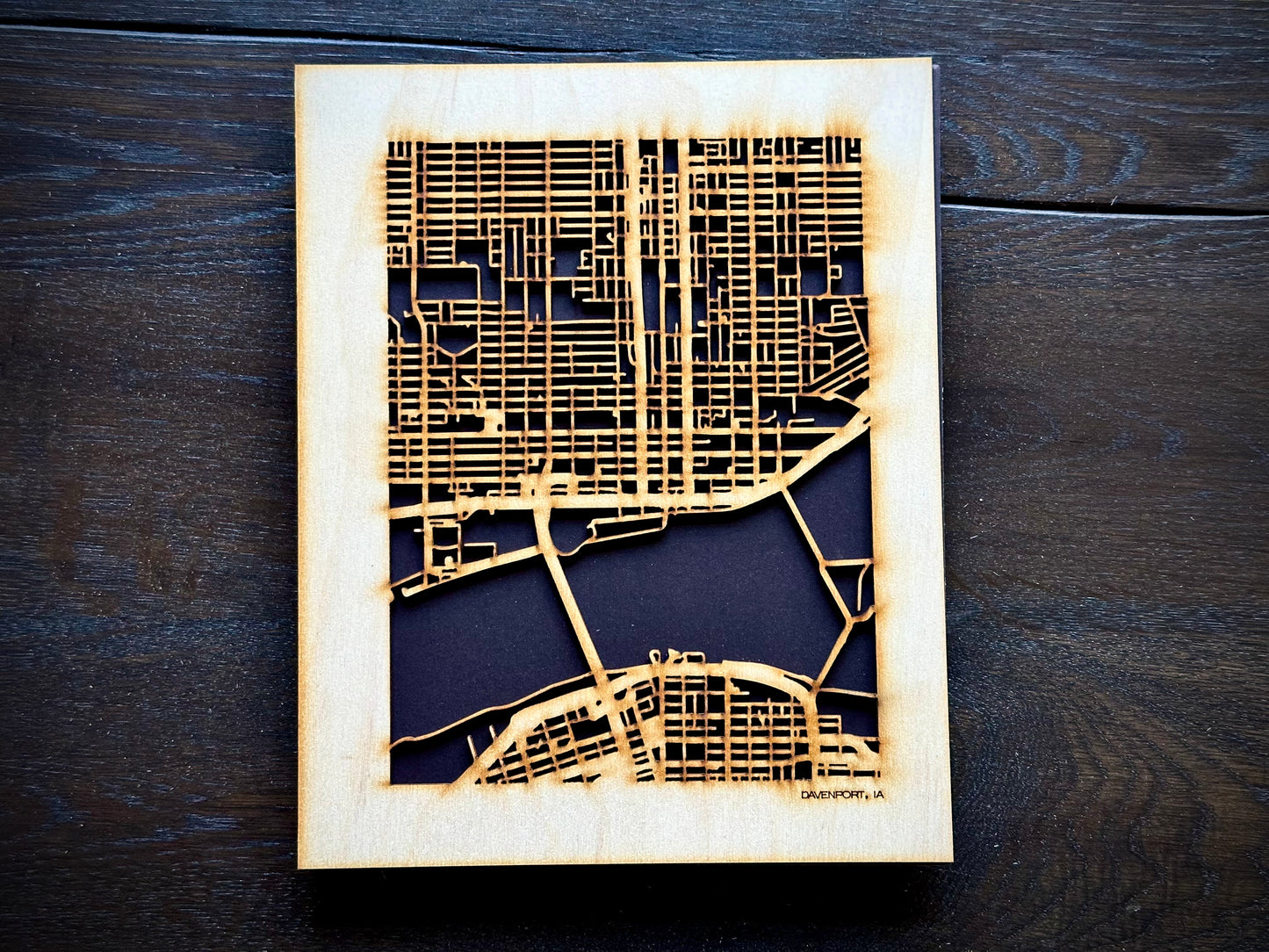 Davenport, IA City Street Map | Modern Wood Wall Art in a Minimalist design. 2 sizes