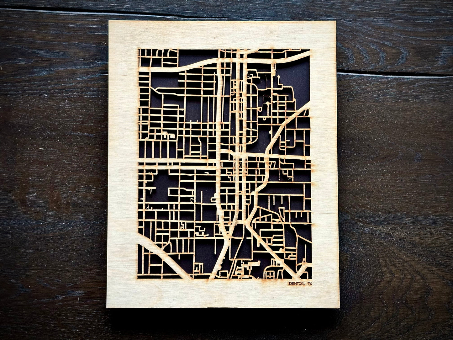 Denton, TX City Street Map | Modern Wood Wall Art in a Minimalist design. 2 sizes