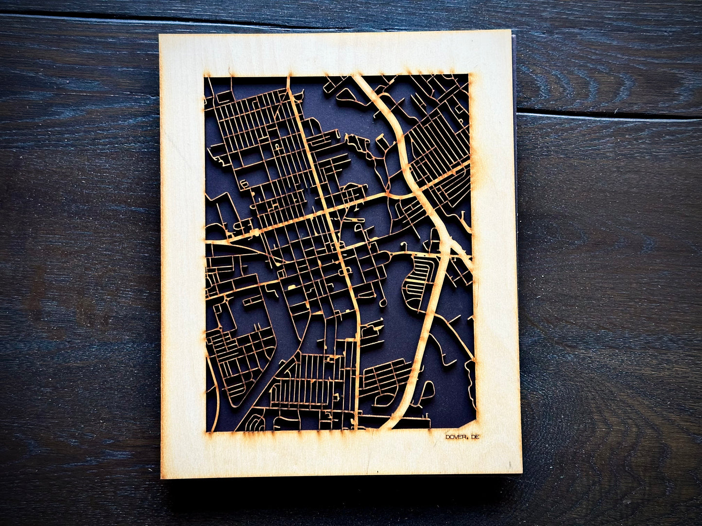 Dover, DE City Street Map | Modern Wood Wall Art in a Minimalist design. 2 sizes