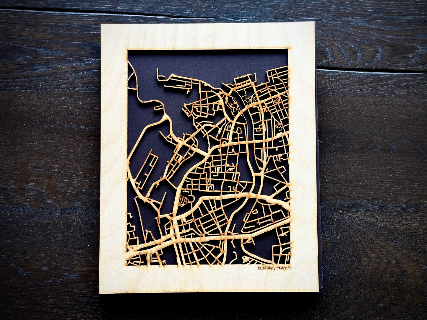 Dunkirk, France City Street Map | Modern Wood Wall Art in a Minimalist design. 2 sizes